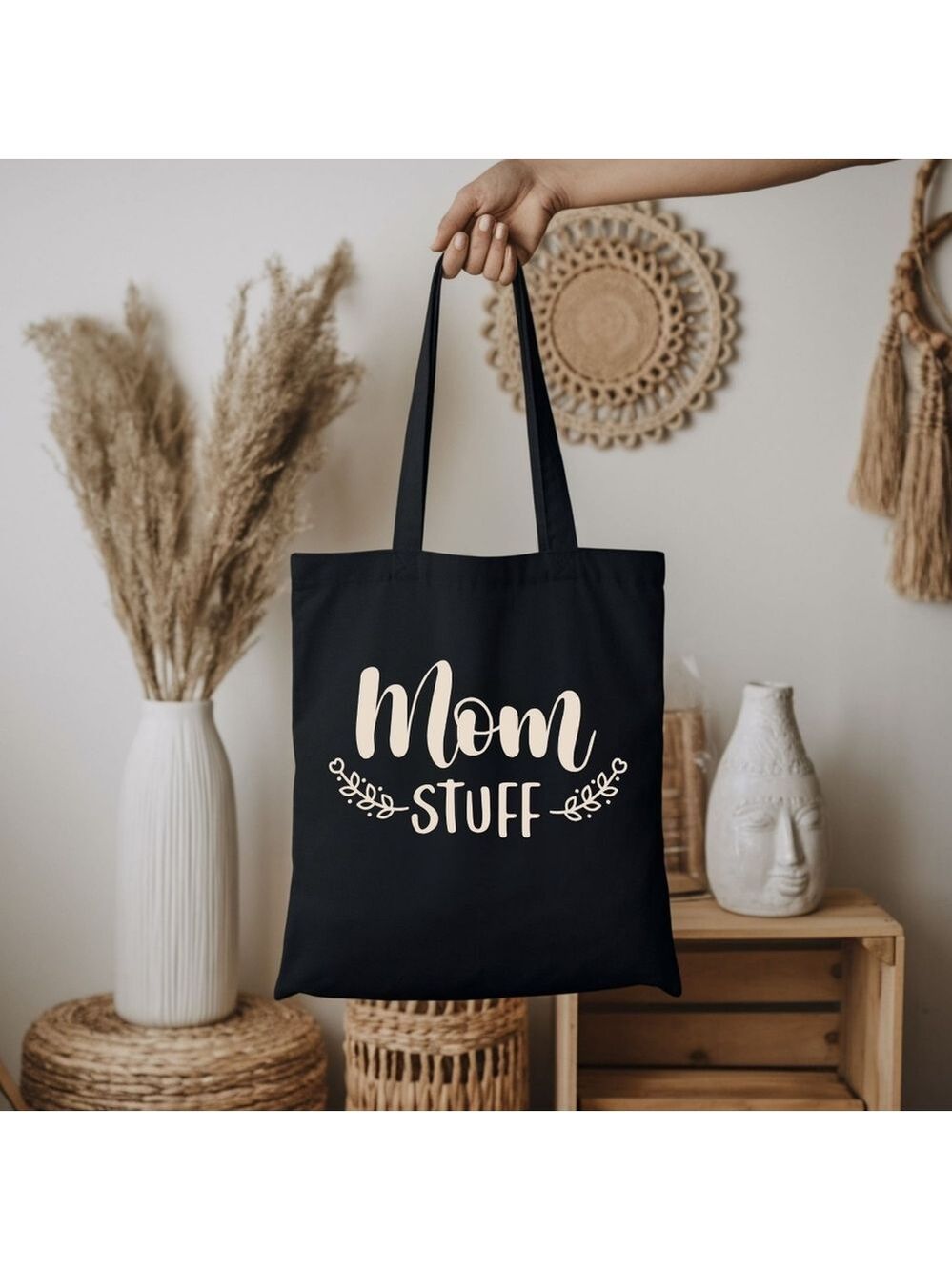 Custom Black Tote Mom Stuff